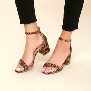 Lulus Harper Leopard Suede Ankle Strap Heels Brown - Size 9